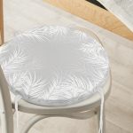 - RealHomes Yuvarlak Fermuarlı Minder - Realhomes Gri Zemin Üzerinde Beyaz Yaprak Desenli Dijital Baskılı Modern Yuvarlak Fermuarlı Sandalye Minderi Realhomes