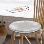 - RealHomes Yuvarlak Fermuarlı Minder - Realhomes Gri Zemin Üzerinde Beyaz Yaprak Desenli Dijital Baskılı Modern Yuvarlak Fermuarlı Sandalye Minderi Realhomes