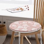 Pastel Zemin Üzerinde Beyaz Yaprak Desenli Dijital Baskılı Modern Yuvarlak Fermuarlı Sandalye Minderi Realhomes