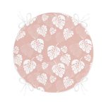 Pastel Zemin Üzerinde Beyaz Yaprak Desenli Dijital Baskılı Modern Yuvarlak Fermuarlı Sandalye Minderi Realhomes