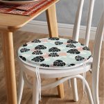 - RealHomes Yuvarlak Fermuarlı Minder - Realhomes  Renkli Zemin Üzerinde Siyah Yaprak Desenli Dijital Baskılı Modern Yuvarlak Fermuarlı Sandalye Minderi Realhomes