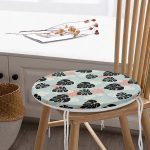 - RealHomes Yuvarlak Fermuarlı Minder - Realhomes  Renkli Zemin Üzerinde Siyah Yaprak Desenli Dijital Baskılı Modern Yuvarlak Fermuarlı Sandalye Minderi Realhomes