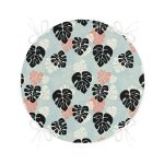 - RealHomes Yuvarlak Fermuarlı Minder - Realhomes  Renkli Zemin Üzerinde Siyah Yaprak Desenli Dijital Baskılı Modern Yuvarlak Fermuarlı Sandalye Minderi Realhomes