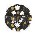 - RealHomes Yuvarlak Fermuarlı Minder - Realhomes Siyah Zemin Üzerinde Gold Detaylı Yaprak Desenli Dijital Baskılı Modern Yuvarlak Fermuarlı Sandalye Minderi Realhomes