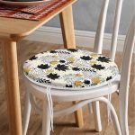 - RealHomes Yuvarlak Fermuarlı Minder - Realhomes  Beyaz Zeminde Gold Detaylı Sonbahar Yaprak Desenli Dijital Baskılı Modern Yuvarlak Fermuarlı Sandalye Minderi Realhomes