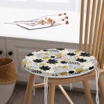 - RealHomes Yuvarlak Fermuarlı Minder - Realhomes  Beyaz Zeminde Gold Detaylı Sonbahar Yaprak Desenli Dijital Baskılı Modern Yuvarlak Fermuarlı Sandalye Minderi Realhomes