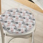 - RealHomes Yuvarlak Fermuarlı Minder - Realhomes  Pastel Zemin Üzerinde Yaprak Desenli Dijital Baskılı Modern Yuvarlak Fermuarlı Sandalye Minderi Realhomes