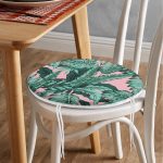 - RealHomes Yuvarlak Fermuarlı Minder - Realhomes  Pastel Zemin Üzerinde Yeşil Yaprak Desenli Dijital Baskılı Modern Yuvarlak Fermuarlı Sandalye Minderi Realhomes