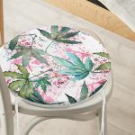 - RealHomes Yuvarlak Fermuarlı Minder - Realhomes Beyaz Zemin Üzerinde Yeşil Yaprak Desenli Dijital Baskılı Modern Yuvarlak Fermuarlı Sandalye Minderi Realhomes