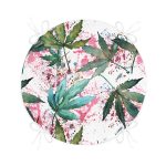 - RealHomes Yuvarlak Fermuarlı Minder - Realhomes Beyaz Zemin Üzerinde Yeşil Yaprak Desenli Dijital Baskılı Modern Yuvarlak Fermuarlı Sandalye Minderi Realhomes