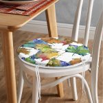 - RealHomes Yuvarlak Fermuarlı Minder - Realhomes Beyaz Zemin Üzerinde Sonbahar Yaprak Desenli Dijital Baskılı Modern Yuvarlak Fermuarlı Sandalye Minderi Realhomes