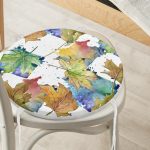 - RealHomes Yuvarlak Fermuarlı Minder - Realhomes Beyaz Zemin Üzerinde Sonbahar Yaprak Desenli Dijital Baskılı Modern Yuvarlak Fermuarlı Sandalye Minderi Realhomes