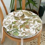- RealHomes Yuvarlak Fermuarlı Minder - Realhomes  Beyaz Zemin Üzerinde Sonbahar Yaprak Desenli Dijital Baskılı Modern Yuvarlak Fermuarlı Sandalye Minderi Realhomes
