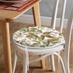 - RealHomes Yuvarlak Fermuarlı Minder - Realhomes  Beyaz Zemin Üzerinde Sonbahar Yaprak Desenli Dijital Baskılı Modern Yuvarlak Fermuarlı Sandalye Minderi Realhomes