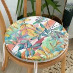- RealHomes Yuvarlak Fermuarlı Minder - Realhomes Beyaz Zemin Üzerinde Renkli Yaprak Desenli Dijital Baskılı Modern Yuvarlak Fermuarlı Sandalye Minderi Realhomes