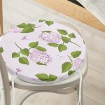 Renkli Zemin Üzerinde Yeşil Yapraklı Çiçek Desenli Dijital Baskılı Modern Yuvarlak Fermuarlı Sandalye Minderi Realhomes