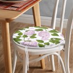 Beyaz Zemin Üzerinde Yeşil Yapraklı Çiçek Desenli Dijital Baskılı Modern Yuvarlak Fermuarlı Sandalye Minderi Realhomes