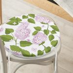 Beyaz Zemin Üzerinde Yeşil Yapraklı Çiçek Desenli Dijital Baskılı Modern Yuvarlak Fermuarlı Sandalye Minderi Realhomes