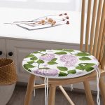 Beyaz Zemin Üzerinde Yeşil Yapraklı Çiçek Desenli Dijital Baskılı Modern Yuvarlak Fermuarlı Sandalye Minderi Realhomes