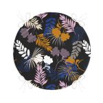 - RealHomes Yuvarlak Fermuarlı Minder - Realhomes  Siyah Zemin Üzerinde Renkli Yaprak Desenli Dijital Baskılı Modern Yuvarlak Fermuarlı Sandalye Minderi Realhomes