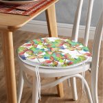 Beyaz Zemin Üzerinde Renkli Yaprak Desenli Dijital Baskılı Modern Yuvarlak Fermuarlı Sandalye Minderi Realhomes