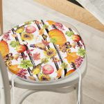 - RealHomes Yuvarlak Fermuarlı Minder - Realhomes  Beyaz Zemin Üzerinde Siyah Çizgili Bal Kabağı Desenli Dijital Baskılı Modern Yuvarlak Fermuarlı Sandalye Minderi Realhomes