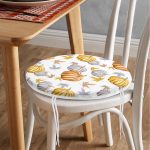 - RealHomes Yuvarlak Fermuarlı Minder - Realhomes  Beyaz Zemin Üzerinde Bal Kabağı Desenli Dijital Baskılı Modern Yuvarlak Fermuarlı Sandalye Minderi Realhomes
