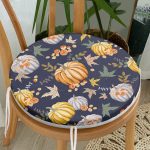 - RealHomes Yuvarlak Fermuarlı Minder - Realhomes  Renkli Zemin Üzerinde Bal Kabağı Desenli Dijital Baskılı Modern Yuvarlak Fermuarlı Sandalye Minderi Realhomes