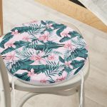 - RealHomes Yuvarlak Fermuarlı Minder - Realhomes  Renkli Zemin Üzerinde Çiçek Desenli Dijital Baskılı Modern Yuvarlak Fermuarlı Sandalye Minderi Realhomes