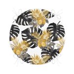 - RealHomes Yuvarlak Fermuarlı Minder - Realhomes Beyaz Zemin Üzerinde Gold Detaylı Siyah Yaprak Desenli Dijital Baskılı Modern Yuvarlak Fermuarlı Sandalye Minderi Realhomes