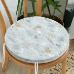 - RealHomes Yuvarlak Fermuarlı Minder - Realhomes  Renkli Zemin Üzerinde Yaprak Desenli Dijital Baskılı Modern Yuvarlak Fermuarlı Sandalye Minderi Realhomes