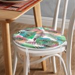 - RealHomes Yuvarlak Fermuarlı Minder - Realhomes  Beyaz Zeminde Renkli Soyut Çizimli Yaprak Desenli Dijital Baskılı Modern Yuvarlak Fermuarlı Sandalye Minderi Realhomes