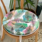 - RealHomes Yuvarlak Fermuarlı Minder - Realhomes  Beyaz Zeminde Renkli Soyut Çizimli Yaprak Desenli Dijital Baskılı Modern Yuvarlak Fermuarlı Sandalye Minderi Realhomes