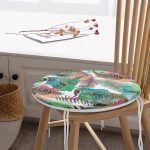 - RealHomes Yuvarlak Fermuarlı Minder - Realhomes  Beyaz Zeminde Renkli Soyut Çizimli Yaprak Desenli Dijital Baskılı Modern Yuvarlak Fermuarlı Sandalye Minderi Realhomes