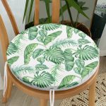 - RealHomes Yuvarlak Fermuarlı Minder - Realhomes Beyaz Zemin Üzerinde Yeşil Yaprak Desenli Dijital Baskılı Modern Yuvarlak Fermuarlı Sandalye Minderi Realhomes