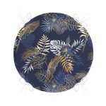 - RealHomes Yuvarlak Fermuarlı Minder - Realhomes  Mavi Zemin Üzerinde Gold Detaylı Yaprak Desenli Dijital Baskılı Modern Yuvarlak Fermuarlı Sandalye Minderi Realhomes