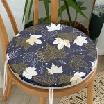 - RealHomes Yuvarlak Fermuarlı Minder - Realhomes  Renkli Zemin Üzerinde Gold Detaylı Yaprak Desenli Dijital Baskılı Modern Yuvarlak Fermuarlı Sandalye Minderi Realhomes
