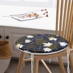 - RealHomes Yuvarlak Fermuarlı Minder - Realhomes  Renkli Zemin Üzerinde Gold Detaylı Yaprak Desenli Dijital Baskılı Modern Yuvarlak Fermuarlı Sandalye Minderi Realhomes