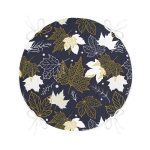 - RealHomes Yuvarlak Fermuarlı Minder - Realhomes  Renkli Zemin Üzerinde Gold Detaylı Yaprak Desenli Dijital Baskılı Modern Yuvarlak Fermuarlı Sandalye Minderi Realhomes