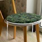 Siyah Zemin Üzerinde Yeşil Yaprak Desenli Dijital Baskılı Modern Yuvarlak Fermuarlı Sandalye Minderi Realhomes