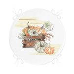 - RealHomes Yuvarlak Fermuarlı Minder - Realhomes  Beyaz Zemin Üzerinde Balkabağı Desenli Dijital Baskılı Modern Yuvarlak Fermuarlı Sandalye Minderi Realhomes