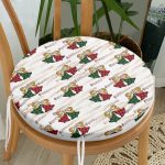 Beyaz Zemin Üzerinde Ekoseli Çan Desenli Dijital Baskılı Modern Yuvarlak Fermuarlı Sandalye Minderi Realhomes