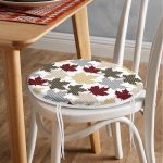 - RealHomes Yuvarlak Fermuarlı Minder - Realhomes Beyaz Zemin Üzerinde Ekoseli Yaprak Desenli Dijital Baskılı Modern Yuvarlak Fermuarlı Sandalye Minderi Realhomes