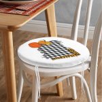 - RealHomes Yuvarlak Fermuarlı Minder - Realhomes  Beyaz Zemin Üzerinde Ekose Desenli Bal Kabağı Motifli Dijital Baskılı Modern Yuvarlak Fermuarlı Sandalye Minderi Realhomes