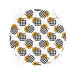 - RealHomes Yuvarlak Fermuarlı Minder - Realhomes  Beyaz Zemin Üzerinde Ekose Desenli Bal Kabağı Motifli Dijital Baskılı Modern Yuvarlak Fermuarlı Sandalye Minderi Realhomes