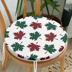 - RealHomes Yuvarlak Fermuarlı Minder - Realhomes  Beyaz Zemin Üzerinde Ekoseli Sonbahar Yaprak Desenli Dijital Baskılı Modern Yuvarlak Fermuarlı Sandalye Minderi Realhomes