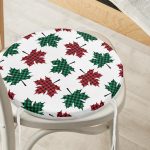 - RealHomes Yuvarlak Fermuarlı Minder - Realhomes  Beyaz Zemin Üzerinde Ekoseli Sonbahar Yaprak Desenli Dijital Baskılı Modern Yuvarlak Fermuarlı Sandalye Minderi Realhomes