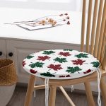 - RealHomes Yuvarlak Fermuarlı Minder - Realhomes  Beyaz Zemin Üzerinde Ekoseli Sonbahar Yaprak Desenli Dijital Baskılı Modern Yuvarlak Fermuarlı Sandalye Minderi Realhomes