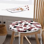 Beyaz Zemin Üzerinde Ekoseli Kar tanesi Desenli Dijital Baskılı Modern Yuvarlak Fermuarlı Sandalye Minderi Realhomes