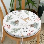 - RealHomes Yuvarlak Fermuarlı Minder - Realhomes Beyaz Zemin Üzerinde Renkli Çam Yaprağı Desenli Dijital Baskılı Modern Yuvarlak Fermuarlı Sandalye Minderi Realhomes